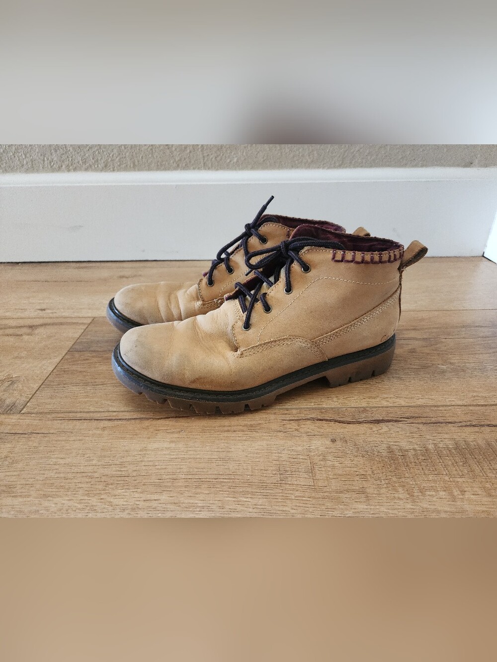 Vintage CAT Boots Walking Machine Tan Leather Suede Womens US 8 Wide Caterpillar